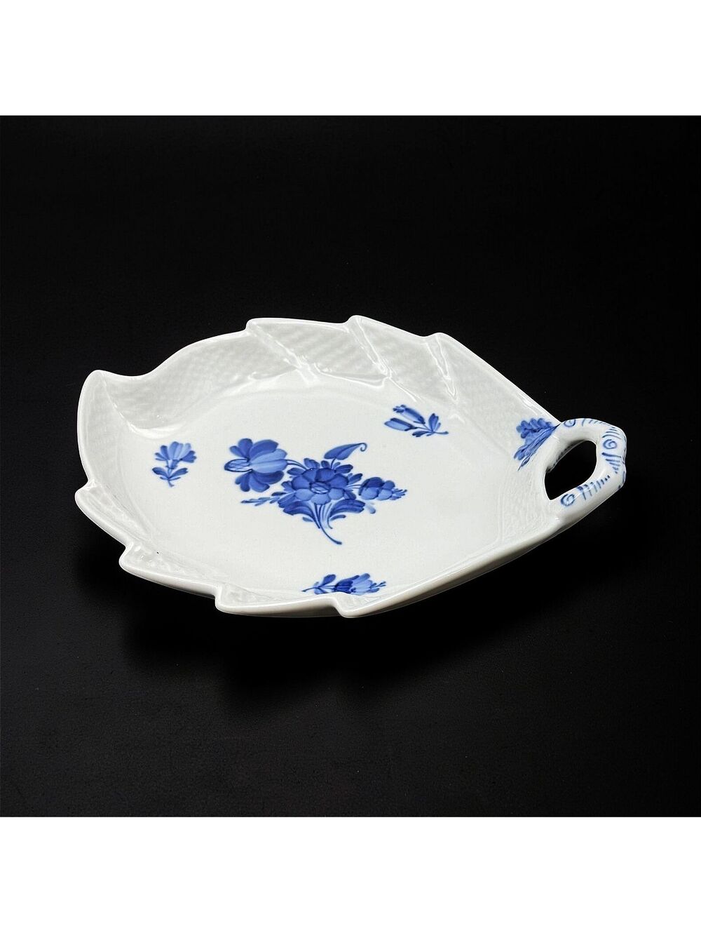 Vintage Royal Copenhagen Denmark Blue Flowers Leaf Shaped Serving Dish - 9"